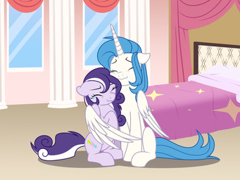 bedroom blue_mane blue_tail bodily_fluids column crying curtains cutie_mark duo feathered_wings feathers female horn hug mane nuzzling pillow purple_body purple_mane quilt reconciliation sisterly_love tail tears unicorn_horn using_wings white_body wing_hug wings nika-rain hasbro my_little_pony mythology lady_aurora_de_luca_(captain_tyler) princess_zephyr_(captain_tyler) zephyr_de_luca_(captain_tyler) equid equine mammal mythological_creature mythological_equine pegasus winged_unicorn 4:3 absurd_res hi_res sibling_(lore) sister_(lore)