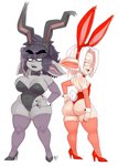 5_fingers albino arm_warmers armwear big_breasts black_hair bow_tie breast_size_difference breasts bunny_costume camel_toe clothed clothing colored_nails costume cuff_links duo eyebrows fake_ears fake_rabbit_ears fake_rabbit_tail fake_tail female fingers footwear grey_body grey_skin hair hand_behind_head high_heels holidays huge_breasts humanoid_pointy_ears legwear leotard lingerie looking_away nails navel_outline not_furry one_eye_closed pale_body pale_skin pointy_ears red_eyes red_nails sharp_teeth shoes short_stack simple_background skindentation slightly_chubby small_breasts standing stockings teddy_(clothing) teeth thick_eyebrows thick_thighs white_background white_hair wide_hips wink nerdbayne easter bianca_(nerdbayne) rachel_(nerdbayne) goblin humanoid 2025 absurd_res hi_res signature sibling_(lore) sister_(lore) sisters_(lore)