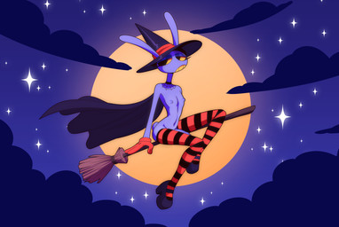 black_eyes broom broom_riding bunny_costume cape cleaning_tool clothed clothing cloud costume femboy flying footwear foreskin fur genitals halloween_costume hat headgear headwear holidays legwear long_ears looking_at_viewer male moon mostly_nude navel night nipples pattern_clothing pattern_legwear pattern_stockings penis purple_body purple_fur shoes sky skyscape solo star stockings striped_clothing striped_legwear striped_stockings stripes tail teeth witch_costume witch_hat yellow_sclera yellow_teeth gooseworx third-party_edit anormaluser_(editor) glitch_productions halloween the_amazing_digital_circus jax_(tadc) lagomorph leporid mammal rabbit 2025 hi_res widescreen