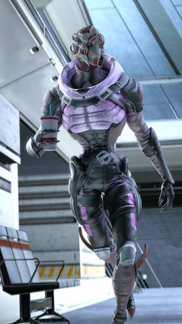 bench beverage bodypaint bottomwear claws clothed clothing container cup depth_of_field drinking_straw face_paint female footwear gloves handwear holding_beverage holding_container holding_cup holding_object inside looking_aside pants pupils shirt slit_pupils solo toeless_footwear topwear walking yellow_eyes anthropsychocratis bioware electronic_arts mass_effect sidera_nyx alien turian 3d_(artwork) 9:16 absurd_res digital_media_(artwork) hi_res