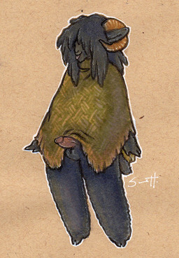 anthro clothing dreadlocks erection genitals horn male penis poncho solo strange-selki bovid caprine domestic_sheep mammal sheep