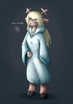 anthro antlers blonde_hair breasts buckteeth clothing eye_through_hair female freckles hair hooded_robe hooves horn long_hair looking_at_viewer name_drop platinum_blonde red_nose robe simple_background snowflake snowgrave solo spiked_ring teeth translucent translucent_hair maroon_(artist) deltarune undertale_(series) noelle_holiday deer mammal new_world_deer reindeer absurd_res hi_res