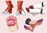 2_toes 4_toes ambiguous_gender anthro barefoot black_body claws disembodied_foot feet foot_focus foot_shot group hindpaw hooves humanoid_feet pawpads paws pink_background pink_pawpads plantigrade red_body simple_background soles standing tan_body toe_claws toes white_body badroy bandai_namco digimon digimon_(species) eulipotyphlan guilmon mammal mole_(animal)