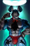 abs anthro barazoku biceps big_bulge blue_body blue_fur bow_tie bulge clothed clothing floppy_ears fur hand_on_hip hand_on_own_hip looking_at_viewer machine male multicolored_body multicolored_fur muscular muscular_anthro muscular_male pecs pubes purple_eyes red_clothing red_speedo red_swimwear simple_background smile solo speedo speedo_only swimwear topless two_tone_body two_tone_fur white_body white_fur cafeaubandage the_walten_files bon_(twf) animatronic lagomorph leporid mammal rabbit robot 2024 digital_drawing_(artwork) digital_media_(artwork)