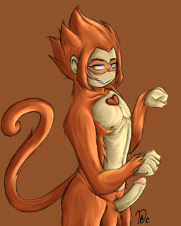 anthro balls bite biting_lip fur genitals intersex male nude orange_body penis pose seductive smile solo tail tan_body tan_skin yellow_eyes thegoodcush journey_to_the_west lego lego_monkie_kid monkey_king_(lego_monkie_kid) sun_wukong haplorhine mammal monkey primate pinup