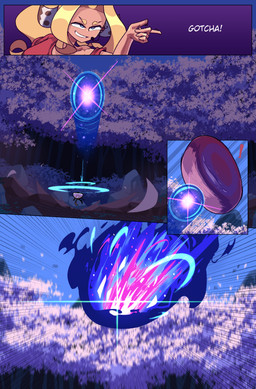 accessory ambiguous_gender attack big_breasts blonde_eyebrows blonde_hair blue_eyes blue_sky boulder breasts brown_scarf clothing curled_up day dirt dust_cloud earpiece_microphone emanata energy_manipulation exclamation_point explosion eyebrows eyelashes falling female feral flying forest forest_background glistening glistening_body glistening_skin grass grin group hair hair_accessory inner_monologue insect_wings it's_a_trap long_hair markings moonblast motion_lines motion_trail mountain_background nature nature_background one_shoulder_out pink_leaves plant pokemon_battle purple_leaves purple_markings raised_arm red_body red_clothing red_shirt red_topwear rock rolling scarf shirt shrub sky smile smug_face smug_grin snapping_fingers spinning tanned_skin teeth_showing text thinking topwear tree trio wings cuchuflin nintendo pokemon frida_(cuchuflin) romi_(cuchuflin) ambient_bird arthropod generation_5_pokemon generation_7_pokemon human insect mammal pixie pokemon_(species) ribombee scolipede absurd_res comic english_text hi_res