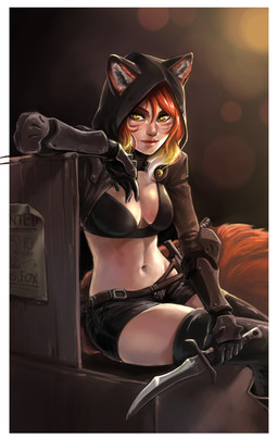 bottomwear breasts clothing dagger female fur furgonomics hair hood jacket knife legwear markings melee_weapon midriff shorts solo topwear wanted_poster weapon whisker_markings yellow_eyes d-rex bunny_and_fox_world fox_(figgylicious) animal_humanoid canid canid_humanoid canine canine_humanoid fox fox_humanoid humanoid mammal mammal_humanoid hi_res