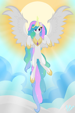 cloud crown day feathered_wings feathers female feral flying hair headgear horn jewelry magic multicolored_hair necklace outside purple_eyes royalty sky solo spread_wings sun white_body white_feathers wings virenth friendship_is_magic hasbro my_little_pony mythology princess_celestia_(mlp) equid equine mammal mythological_creature mythological_equine winged_unicorn 2016 2:3 absurd_res hi_res