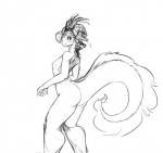 2017 anthro blush breasts butt digital_drawing_(artwork) digital_media_(artwork) dragon female horn monochrome mythological_creature mythological_scalie mythology nipples non-mammal_breasts nude scalie simple_background solo standing tail watsup white_background