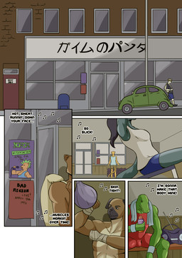 boombox bottomwear car clothing dumbells exercise female group gym hand_wraps katakana male mohawk music shirt shorts sit-up speed_bag tank_top text topwear vehicle wraps nattonna alligator alligatorid bear boxer_(dog) bulldog canid canine canis crocodilian domestic_cat domestic_dog felid feline felis mammal mastiff molosser reptile scalie comic english_text hi_res
