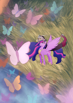 crown duo female feral field grass headgear horn male male/female plant pond regalia wings red_pika friendship_is_magic hasbro my_little_pony mythology discord_(mlp) queen_twilight_(mlp) twilight_sparkle_(mlp) arthropod butterfly chimera draconequus equid equine insect lepidopteran mammal mythological_creature mythological_equine winged_unicorn hi_res
