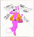 abstract_background anthro big_breasts biped breasts clothing dialogue electronics eyes_closed female footwear hair high_heels huge_breasts phone purse shoes solo text white_hair hatarla yuni_hermit canid canine canis mammal wolf digital_media_(artwork) english_text