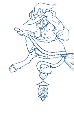 anthro broom broom_riding claws cleaning_tool clothed clothing cosplay costume crossdressing dress fur furgonomics grin hat headgear headwear hooves horn horn_jewelry horn_ring jewelry lamp lantern looking_at_viewer magic_user male pose ribbons ring_(jewelry) simple_background smile solo white_background witch witch_hat packmind touhou caprice marisa_kirisame bovid caprine demon goat mammal 2014 5:8 blue_and_white hi_res monochrome