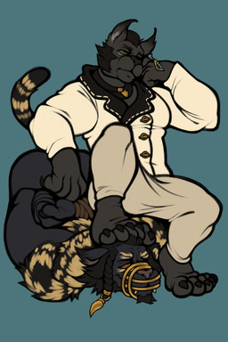 anthro arms_bound_behind_back arms_tied bound braided_hair clothed clothed/nude clothing duo ear_piercing ear_ring feet foot_fetish foot_focus foot_on_head hair hindpaw humanoid_feet intraspecies jewelry male male/male muscular muscular_anthro muscular_male muzzle_(object) muzzled nude paws piercing plantigrade ring_piercing sitting_on_another fetishame final_fantasy final_fantasy_xiv square_enix bebop_(hrothgar) ratimir_(hrothgar) felid hrothgar mammal 2:3 absurd_res hi_res