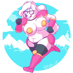 armor bouncing_breasts bouncing_penis breasts cloud eyewear female genitals glasses gold_(metal) gynomorph intersex mountain penis pink_armor plant running solo tree unconvincing_armor fluffygirlfriend bobby_(fluffy_gf) canid canine mammal 1:1 2021 hi_res trans_(lore) trans_woman_(lore)