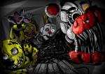 anthro clothing creepy eyebrows group hat headgear headwear machine male open_mouth sharp_teeth simple_background teeth shu_20625 five_nights_at_freddy's five_nights_at_freddy's_2 five_nights_at_freddy's_3 freddy_fazbear's_pizzeria_simulator scottgames sister_location ennard_(fnafsl) mangle_(fnaf) molten_freddy_(fnaf) springtrap_(fnaf) withered_chica_(fnaf) animatronic avian bear bird canid canine chicken fox galliform gallus_(genus) humanoid lagomorph leporid mammal phasianid rabbit robot 2018 digital_media_(artwork) hi_res