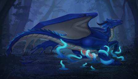 black_claws black_horn blue_body blue_eyes blue_tentacles bodily_fluids bound butt butt_focus claws cum curious ejaculation fantasy feral forest forest_background frill_(anatomy) genital_fluids genital_focus genitals glowing glowing_tentacles grey_body horn leaf looking_at_viewer looking_pleasured male markings masturbation membrane_(anatomy) membranous_frill membranous_wings messy mystical nature nature_background open_mouth outside penis penis_focus plant presenting rear_view scale_markings scales solo teasing tentacle_masturbation tentacles tree water wet wings conditional_dnp ztalex mythology dragon mythological_creature mythological_scalie scalie 7:4 absurd_res hi_res