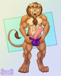 4_toes abs abstract_background anthro balls balls_outline barefoot biceps big_chest big_muscles big_penis body_hair broad_shoulders brown_body brown_fur brown_pawpads bulge calf_muscles cheek_tuft chest_tuft claws clothed clothing crotch_tuft detailed_bulge digitigrade erection facial_hair facial_tuft feet foreskin fur genital_outline genitals goatee green_eyes hand_on_crotch happy_trail huge_penis humanoid_genitalia humanoid_penis logo looking_at_viewer male mane muscular muscular_anthro muscular_male naughty_face nipples pawpads paws pecs penis pink_nipples pink_nose pink_penis quads retractable_claws serratus simple_background smile solo standing stocky tail tail_tuft tall tan_body tan_fur teeth thick_limbs thick_penis tight_clothing toe_claws toes toothy_smile topless tuft underwear underwear_only kadohusky skyedrin felid lion mammal pantherine 2015 4:5 artist_logo artist_name hi_res shaded soft_shading