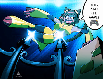 anthro brown_hair clothed clothed_female clothing dialogue digital_artist female hair kemono low-angle_view science_fiction solo speech_bubble text toony yellow_clothes yellow_clothing n.c._mentis everyone_get_in_the_car_we're_leaving_this_town_now gameoverse glitch_productions jojo's_bizarre_adventure stardust_crusaders kit_bodega domestic_cat felid feline felis mammal 2026 absurd_res digital_media_(artwork) english_text hi_res meme