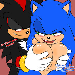 anthro big_breasts black_body blue_body blush breast_grab breasts couples crossgender duo eyelashes female green_eyes hand_on_breast male male/female mtf_crossgender navel red_eyes text thick_eyelashes soulyagami64 sega sonic_the_hedgehog_(series) shadow_the_hedgehog sonic_the_hedgehog eulipotyphlan hedgehog mammal 1:1 english_text hi_res