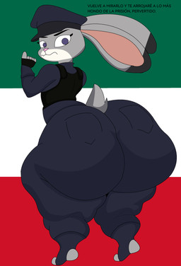 anthro big_butt butt clothing female huge_butt mexican_flag mexico police police_uniform policia_estata solo spanish text uniform spicynslim disney zootopia judy_hopps lagomorph leporid mammal rabbit absurd_res hi_res spanish_text translated