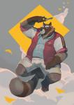 anthro bottomwear brown_body brown_fur clothing fur male overweight overweight_anthro overweight_male shirt shorts solo topwear cyanroll kuon_(cyanroll) canid canine mammal raccoon_dog tanuki 2019 absurd_res hi_res