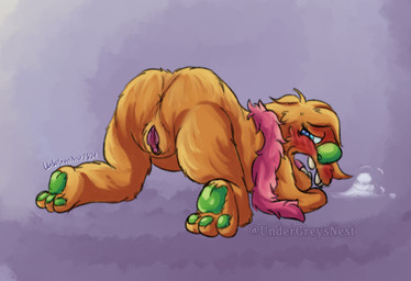 air_puff anthro anus ass_up big_butt blush butt cheek_tuft clitoris facial_tuft feather_boa female fur genitals gradient_background green_nose green_pawpads in_heat looking_back looking_pleasured motion_lines needy open_mouth orange_body orange_fur overbite pawpads paws pink_vulva presenting presenting_hindquarters purple_background simple_background solo thick_thighs three-quarter_view tuft tusks vulva wide_hips undergreysnest bugsnax young_horses wiggle_wigglebottom grumpus colored shaded signature watermark