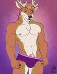 antlers balls bulge clothing confident genitals horn male muscular nipples pecs penis pose solo underwear tigran_the_werewolf silver_tendril cervine deer mammal hi_res pinup