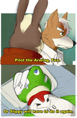 2_panel_comic anthro band-aid bandage bed black_nose border brown_body brown_fur cast clothing dialogue frown fur furniture green_body green_eyes green_skin group humor looking_up male neck_brace orange_body orange_fur pillow recovering red_clothing red_scarf red_topwear scarf tan_body tan_fur tan_skin text topwear trio white_body white_border white_clothing white_fur white_topwear wounded wkd nintendo star_fox fox_mccloud peppy_hare slippy_toad canid canine fox lagomorph leporid mammal rabbit 2025 comic digital_drawing_(artwork) digital_media_(artwork) english_text hi_res sketch