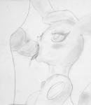 2018 anthro anthrofied blush breasts dd_(dittodotto) dittodotto duo eeveelution eyewear fan_character fellatio female generation_2_pokemon genitals glasses hi_res male monochrome nintendo nipples nude open_mouth oral penile penis pokemon pokemon_(species) sex simple_background sucking tongue traditional_media_(artwork) umbreon