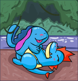 ambiguous_feral ambiguous_gender ambiguous_penetrated blue_body blush detailed_background duo eyes_closed feral feral_on_feral feral_penetrated feral_penetrating feral_penetrating_feral from_front_position looking_pleasured lying male male/ambiguous male_feral male_penetrating male_penetrating_ambiguous missionary_position on_back outside penetration plant red_blush semi-anthro sex shrub snout tail teeth tree water hidden_mudkip nintendo pokemon croconaw generation_2_pokemon pokemon_(species) quagsire 2008 adobe_animate_(artwork) cel_shading digital_drawing_(artwork) digital_media_(artwork) shaded