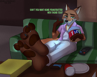 anthro barefoot claws curling_toes feet foot_fetish foot_focus furniture male pawpads paws smile smiling_at_viewer smirk smirking_at_viewer solo table talking_to_viewer toe_claws toes melonvino disney zootopia nick_wilde canid canine fox mammal red_fox true_fox