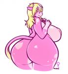 anthro big_breasts big_butt blonde_hair breasts butt female fur green_eyes hair heart_(marking) horn huge_breasts huge_butt huge_hips hyper hyper_breasts markings nipples nude pear-shaped_figure pink_body pink_fur solo wide_hips mess1ah ruby_(rubyluvcow) bovid bovine cattle mammal