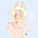 anthro blush clothing femboy hair heart_symbol long_hair looking_at_viewer male nipple_piercing nipples piercing simple_background solo sparkles thong tongue tongue_out underwear centrepede felid lion mammal pantherine 1:1 hi_res watermark