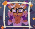 anthro border eyewear female glasses gradient_background heart_symbol male male/female purple_eyes simple_background solo terrudolol canid canine fox mammal hi_res