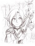 ambiguous_gender clothed clothing ear_piercing eyebrows eyelashes female fingers front_view hair holding_object outside piercing plant smile staff tree wings alcorart conditional_dnp avian bird elf humanoid 2024 3:4 hi_res sketch