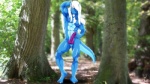 abs animal_genitalia anthro biceps blue_body detailed_background erection eyes_closed forest genital_slit genitals hair hairy knot long_hair male muscular muscular_anthro muscular_male nature nipples non-mammal_nipples outside penis plant pose shoulder_hair smile solo tail tree white_hair fabfelipe mythology angelus_draco angel_dragon dragon mythological_creature mythological_scalie scalie pinup