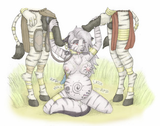 anthro areola balls bodily_fluids bottomwear breasts clothed clothing cum cum_from_vagina cum_in_hair cum_in_vagina cum_inside cum_on_breasts cum_on_face cum_splatter cum_string ear_piercing ear_ring female fur genital_fluids genitals group hair half-erect hand_on_penis handjob holding_penis hooves leaking_cum loincloth male male/female markings narrowed_eyes navel nipple_piercing nipple_ring nipples nude one_nipple_pierced outdoor_nudity outside penile penis piercing plant pregnant pregnant_anthro pregnant_female red_sclera ring_piercing sex sitting spread_legs spreading standing tail tongue tongue_out tribal tribal_markings trio white_body white_fur meowmere hellaverse helluva_boss mythology loona_(helluva_boss) canid canid_demon canine demon equid equine hellhound mammal mythological_canine mythological_creature zebra hi_res