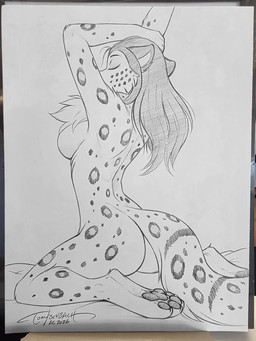 bed breasts butt casual_nudity chest_tuft claws eyes_closed female fluffy fluffy_chest fluffy_tail fur furniture hair hair_in_face long_hair markings nude nude_female on_bed pawpads side_boob simple_background sitting_on_knees solo spots spotted_body spotted_fur spotted_markings strech stretching_arms tail tired tuft conditional_dnp tom_fischbach twokinds adira_riftwall felid humanoid keidran mammal pantherine snow_leopard 2026 3:4 graphite_(artwork) hi_res monochrome sketch traditional_media_(artwork) mother_(lore) parent_(lore)