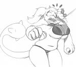 anthro big_breasts bikini breasts cleavage clothed clothing clothing_pull collar eyelashes eyewear female fur glasses hook open_mouth slightly_chubby solo swimwear two-piece_swimsuit under_boob reiduran friendship_is_magic hasbro my_little_pony chalk_(driker) canid diamond_dog_(mlp) mammal greyscale hi_res monochrome