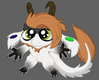 anthro beard big_ears big_eyes big_tail claws ear_piercing facial_hair gradient_body hair horn kerchief long_hair looking_at_viewer looking_up male orange_hair paws piercing small_body solo tail white_body villegreen bovid caprine goat hybrid mammal scalie