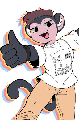 5_fingers anthro bottomwear breasts brown_hair clothed clothed_anthro clothed_female clothing eyelashes female female_anthro fingers fur gesture grey_body grey_fur grey_tail hair hand_gesture inner_ear_fluff khaki_pants narrowed_eyes open_mouth open_smile pants shirt simple_background smile solo t-shirt tail thumbs_up topwear tuft white_background white_clothing white_inner_ear_fluff white_shirt white_topwear wristband conditional_dnp sonokido cow_tools haplorhine mammal monkey primate 2023 digital_drawing_(artwork) digital_media_(artwork) hi_res portrait three-quarter_portrait