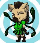 abstract_background anthro brown_body brown_fur chibi clothing collar dress female fur mohawk one_eye_closed school_uniform slightly_chubby solo spiral_background spots tan_body tan_fur tentacles uniform wink spacekitten zephyr_(zephyr_the_yeen) hyena mammal spotted_hyena 2014 hi_res