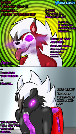 accessory anthro bdsm brainwashing captured clothing dialogue dominant dominant_male drone dronification forced fur gas_tank good_boy hypnosis immobilization kidnapping laboratory latex latex_clothing latex_skinsuit male mind_break mind_control offscreen_character red_body red_fur skinsuit solo spiral standing submissive submissive_male text tight_clothing white_body white_fur al_gx nintendo pokemon canid canine generation_7_pokemon lycanroc mammal midnight_lycanroc pokemon_(species) absurd_res digital_media_(artwork) english_text hi_res story story_in_description