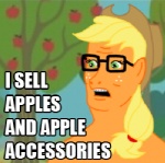 anthro anthrofied apple blonde_hair clothing eyelashes eyewear food freckles fruit fur glasses green_eyes hair hat headgear headwear male nightmare_fuel orange_body orange_fur plant solo teeth text where_is_your_god_now unknown_artist friendship_is_magic hasbro king_of_the_hill my_little_pony applejack_(mlp) hank_hill earth_pony equid equine horse mammal pony crossover english_text low_res