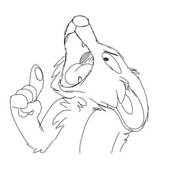 ambiguous_gender anthro cheek_tuft ears_back facial_tuft fangs fur gesture hand_gesture handpaw nude open_mouth pawpads paws pivoted_ears pointing pointing_up simple_background snout solo teeth tongue tuft white_background maligaytor canid canine mammal 1:1 2018 black_and_white bust_portrait digital_drawing_(artwork) digital_media_(artwork) hi_res monochrome paint_tool_sai_(artwork) portrait sketch