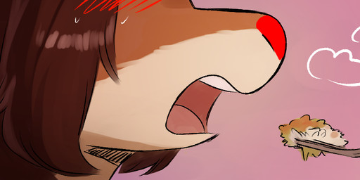 ambiguous_gender anthro biped blush cutlery food fork hair kitchen_utensils open_mouth simple_background solo teeth tongue tools the-minuscule-task rue_(the-minuscule-task) deer mammal 2026 digital_drawing_(artwork) digital_media_(artwork)