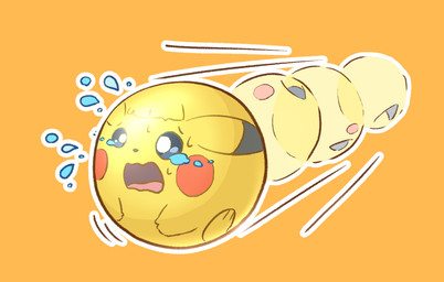 afterimage ambiguous_gender ball ball_transformation black_body black_fur bodily_fluids dipstick_ears ear_markings feral fur implied_transformation markings multicolored_ears open_mouth red_body red_cheeks red_fur simple_background solo tears toy_transformation yellow_body yellow_fur kareha_21909 nintendo pokemon generation_1_pokemon living_toy mammal pikachu pokemon_(species) rodent