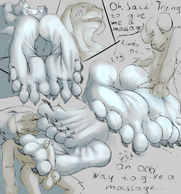 5_toes anthro balls barefoot big_feet bodily_fluids claws countershading cum cum_on_feet dialogue duo ejaculation erection feet foot_fetish foot_focus foot_play footjob fur genital_fluids genitals grey_body grey_fur humanoid_feet humanoid_genitalia humanoid_penis lying male male/male nude on_back penile penis plantigrade precum sex simple_background size_difference smile soles sweat sweaty_feet tail text toe_claws toes two-footed_footjob white_body wrinkled_feet wrinkles kebabchick beastars jack_(beastars) legoshi_(beastars) bird_dog canid canine canis domestic_dog hunting_dog labrador mammal retriever wolf comic english_text hi_res