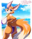 anthro beach big_breasts bikini breasts butt clothing female looking_at_viewer looking_back looking_back_at_viewer seaside solo swimwear two-piece_swimsuit solratic rimba_racer meika_(rimba_racer) canid canine fox mammal hi_res